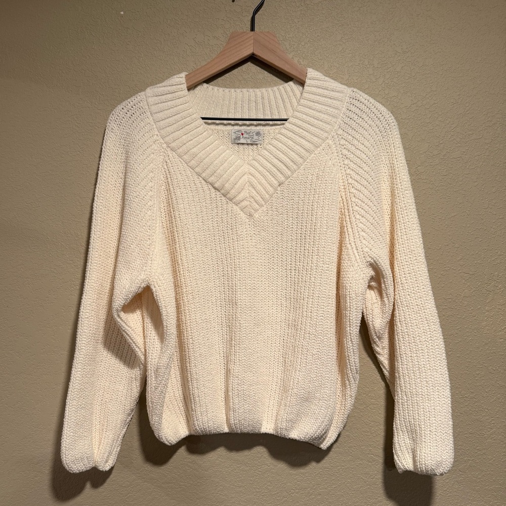 women’s poof apparel cream knit sweater (fits s/m)